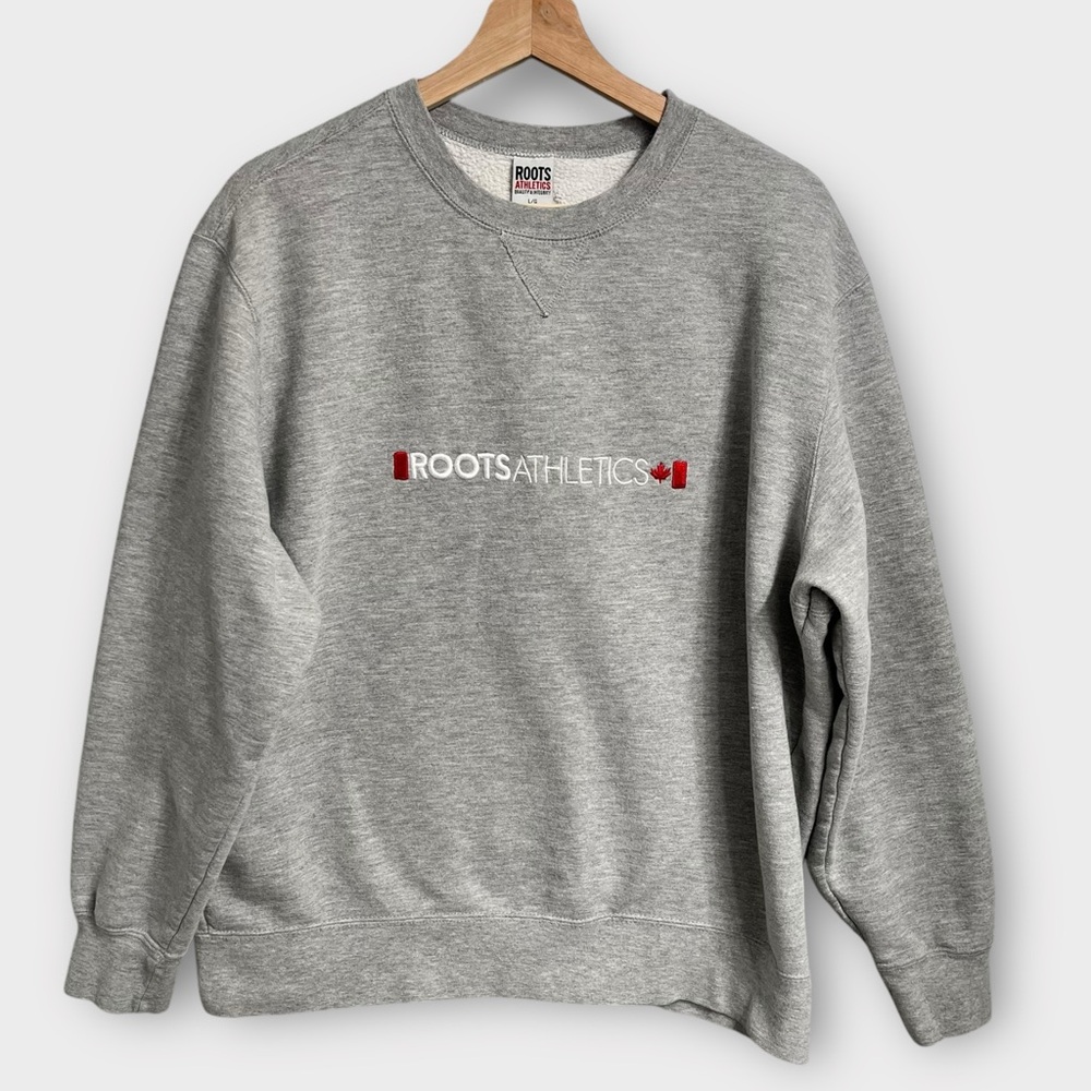 Roots Vintage 90s Crewneck Pullover Sweatshirt Canada Roots Athletics Large Gray